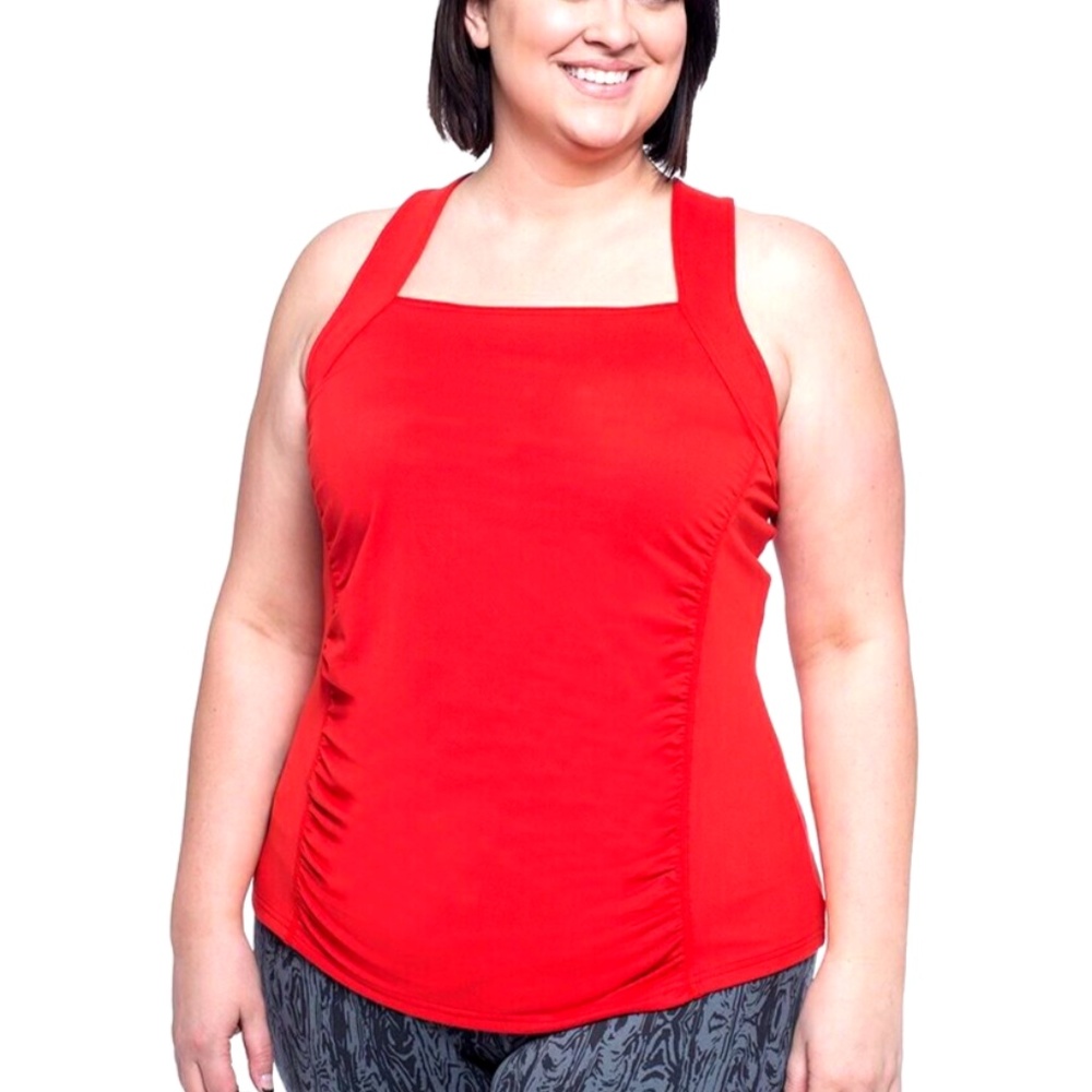 Soybu Women's Size 1X Alecia Gatsby Ruched Yoga Tank Top Amore Red Stretch NWT